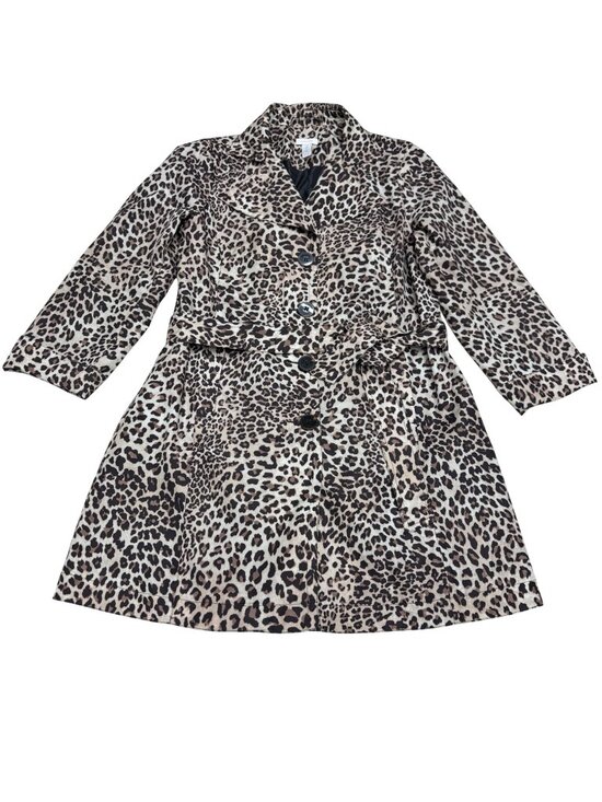 Chico's Jackets & Blazers - Chico's Women's Leopard Print Belted Trench Raincoat Button Closure Size 1 /US M